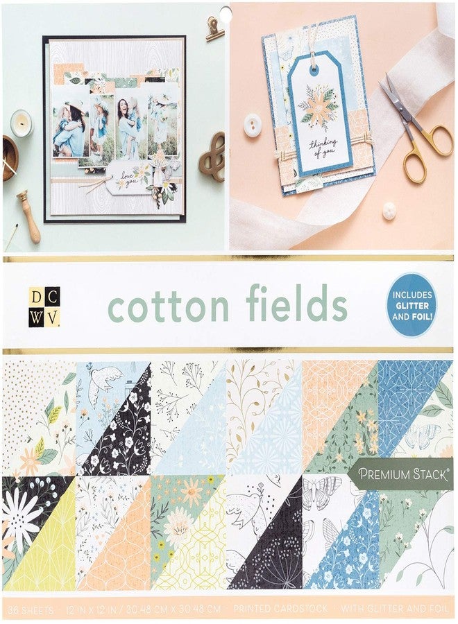 DCWV Printed Cardstock Paper 12x12, 36 Sheets of Scrapbook Paper for Crafts and Card Making, Double Sided Heavy Duty Cardstock with Foil Accents - Cotton Fields - Image 1